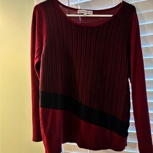 Carol Rose Red and Black Diagonal Panel Knit Top